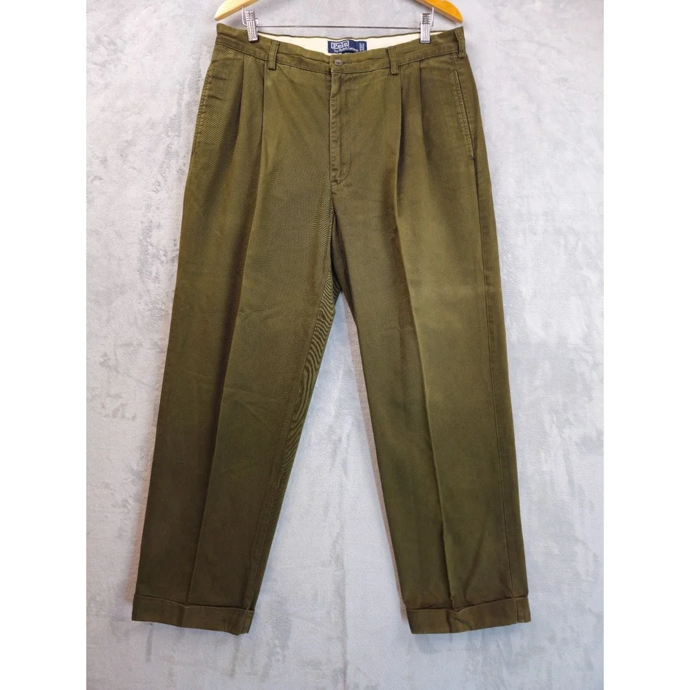 Polo Ralph Lauren Hammond Pant 35x29 Pleated Cuff Trouser Chino Vintage Green